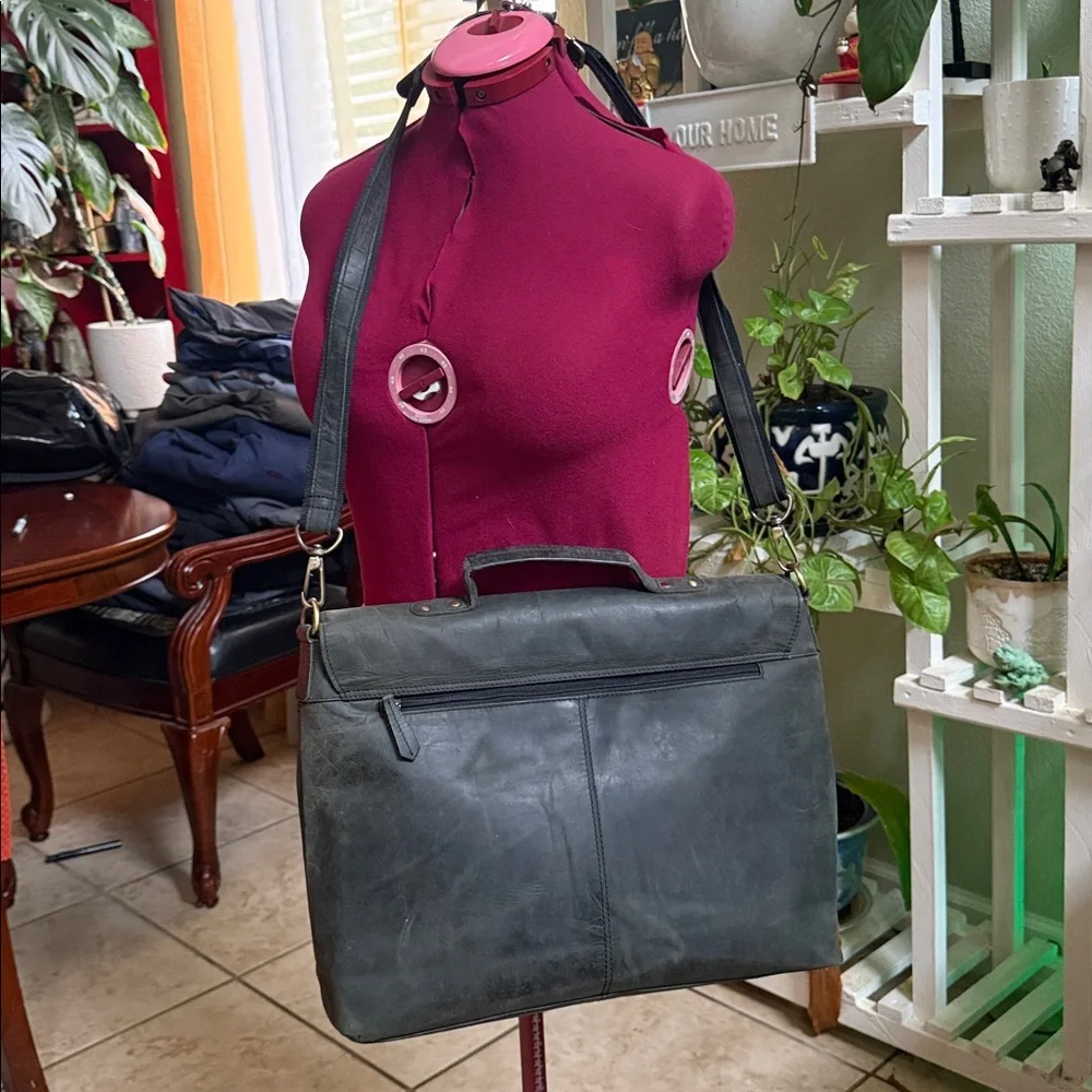 HLC Leather Unisex Real Leather Messenger Bag for Laptop Briefcase Satchel.